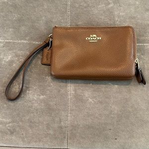 Coach classic brown wristlet / wallet, double zipper
